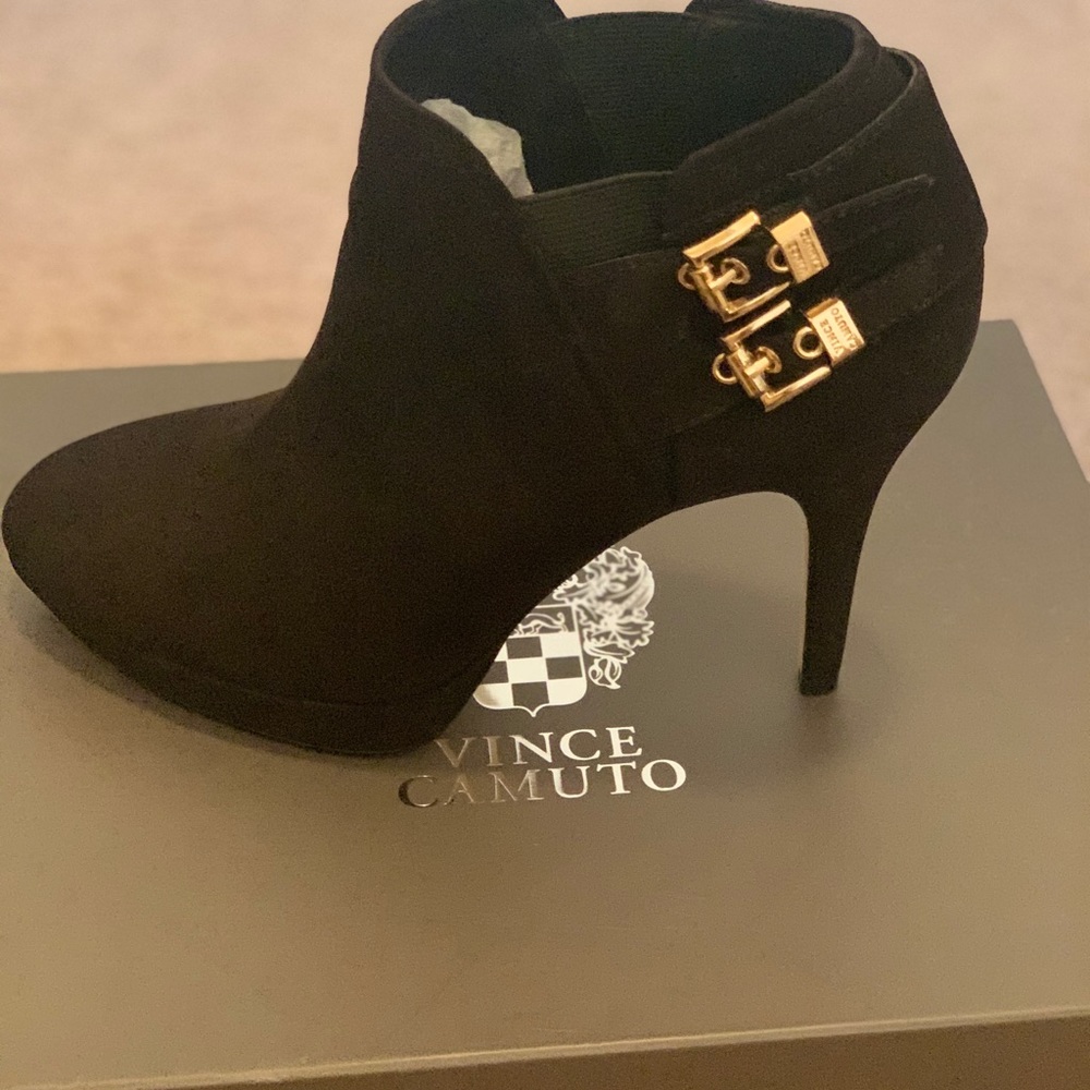 Black Suede Bootie that has a cute gold buckle